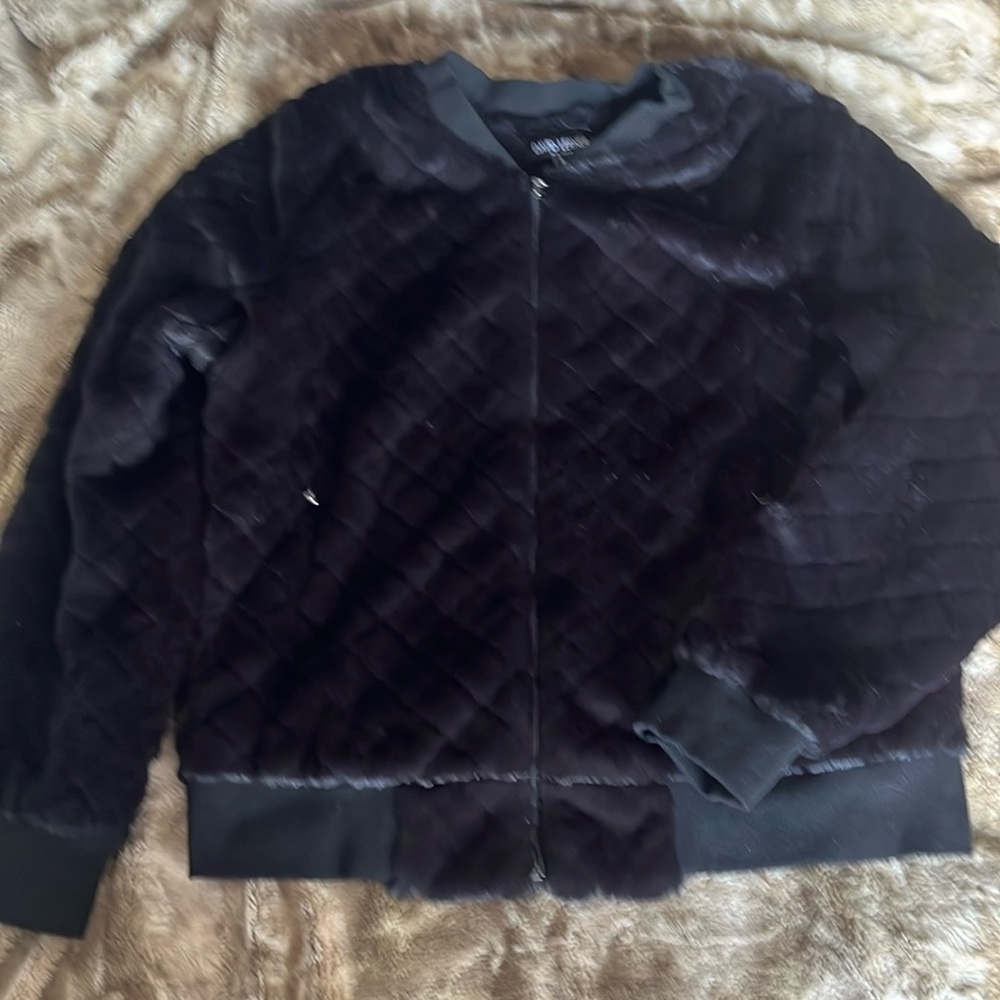 Faux Fur Black Bomber Jacket Never Worn Size Small